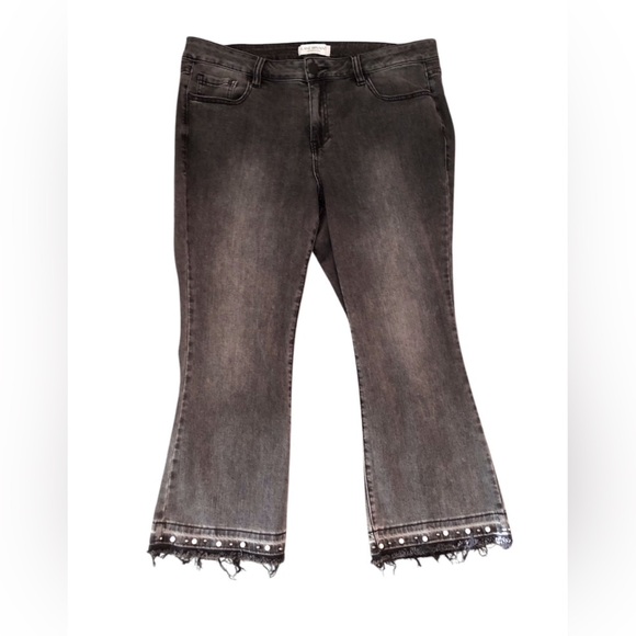 Lane Bryant Sz 16 Kick Boot Black Frayed Hem Cropped Jeans Pearl Frayed Hem - Picture 1 of 5